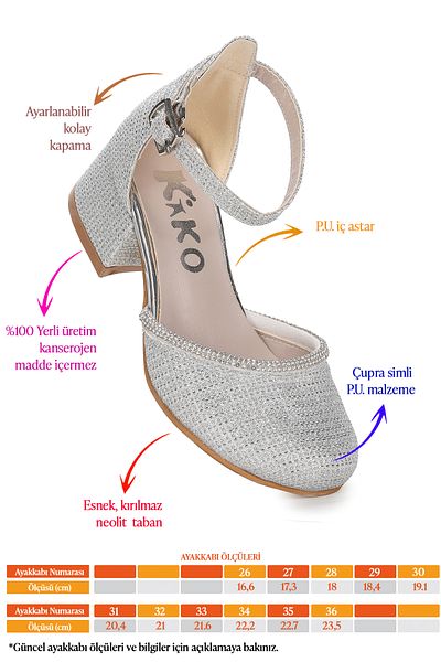 Kiko Kids Ressa Çupra Stone Sandale cu toc de 5 cm pentru fete Pantofi de seara