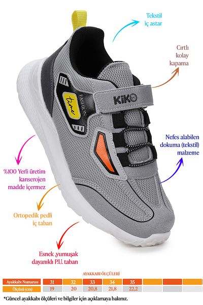 Kiko Kids Pantofi sport pentru băieți cu plasă cu velcro 3003