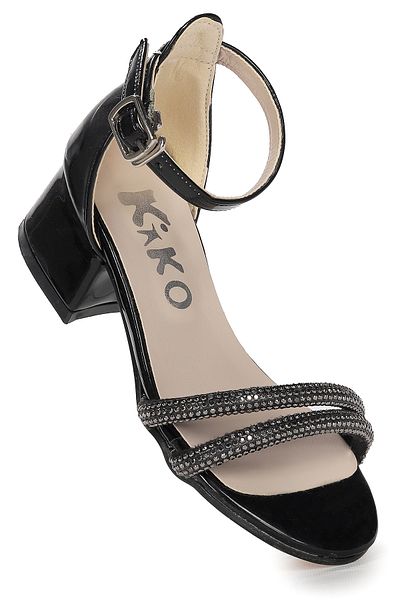 Kiko Kids Sarer Piele Lacuita Stone Fata Sandale Cu Toc 3 Cm Pantofi Rochie De Seara
