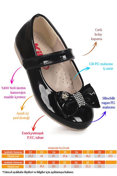 Kiko Kids Velcro Bow Girls Ballerina Shoes Ege 201 Patent Leather