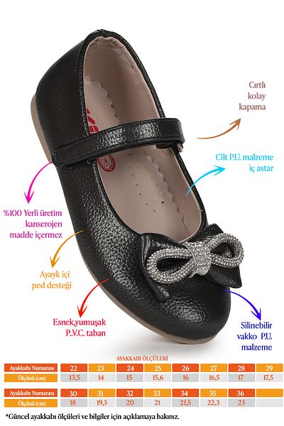 Kiko Kids Papion Papion Stone Velcro Pantofi de balerina pentru fete