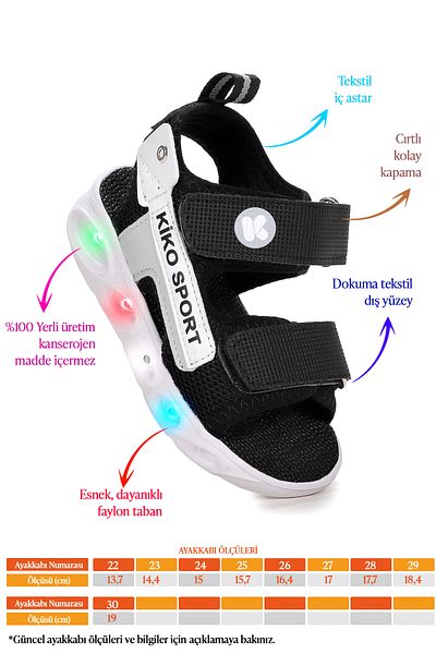 Kiko Kids 101 Lighted Girl/Boy's Velcro Sandals Shoes
