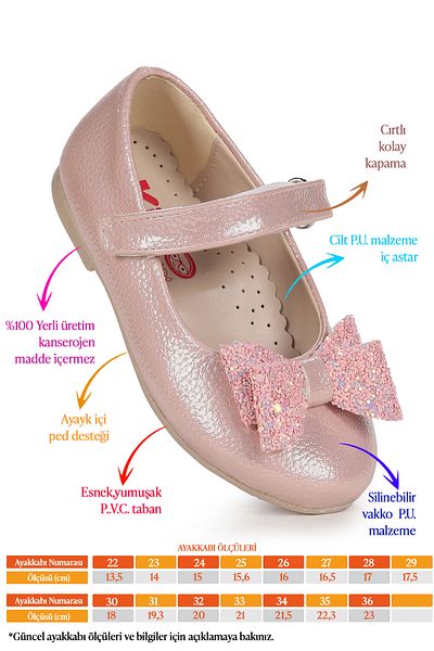 Kiko Kids Velcro Bow Girls Ballerina Shoes Ege 200 Vakko