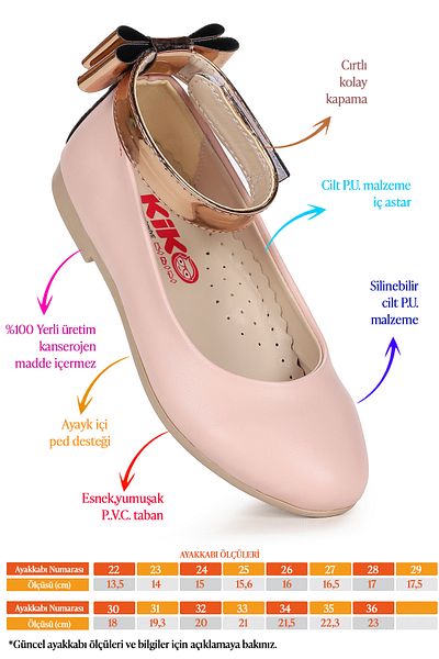 Kiko Kids Velcro Girls Bow Ballerina Shoes Aegean 205 Δερμάτινο λουράκι στον αστράγαλο