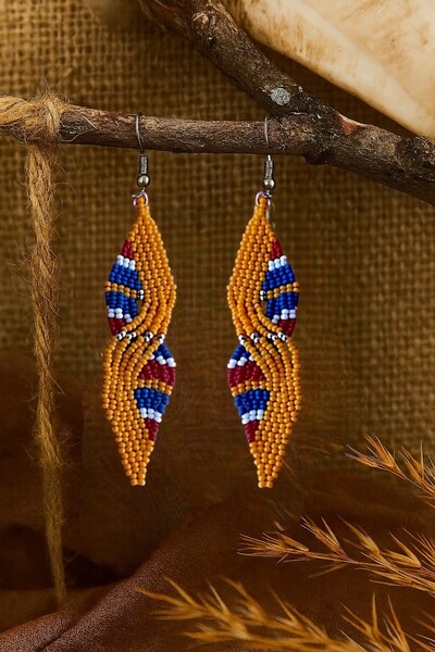 puffydik Handmade Ethnic Bead Earrings – Colorful Spiral Design (Yellow-Eveni...