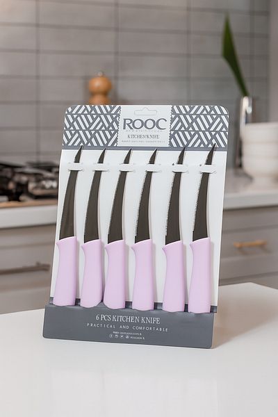 Rooc 6Pcs Laser Cut Kitchen Fruit Vegetable Knife, Ultra Sharp Blade, Purple