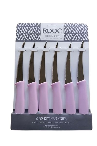 Rooc 6Pcs Laser Cut Kitchen Fruit Vegetable Knife, Ultra Sharp Blade, Purple