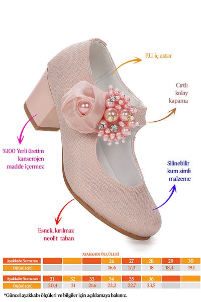 Kiko Kids Angelina Sand Glitter Daily Pantofi de seara pentru fete cu toc de 4 cm