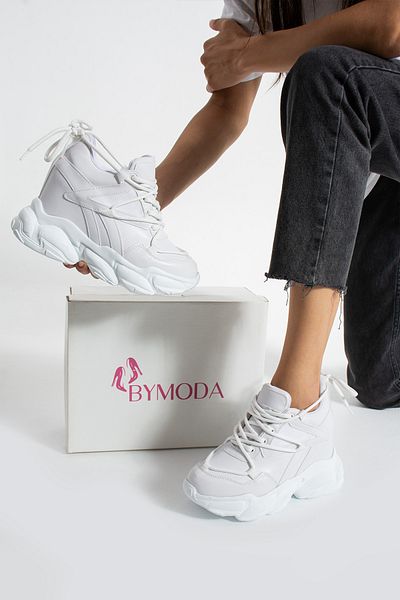 Bymoda New Season White Hidden Wedge Heeled Sports Shoes Total Height 10 cm