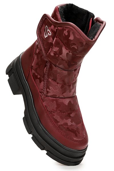 Kiko Kids Cizme de iarnă pentru fetiță, bordeaux, cu blană în interior, talpă groasă, zimțată, fermoar lateral, rezistente la apă și la frig