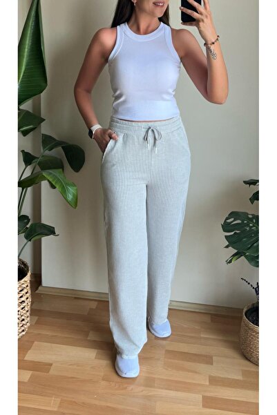 Butik Çizgili Beli Lastikli Pantolon