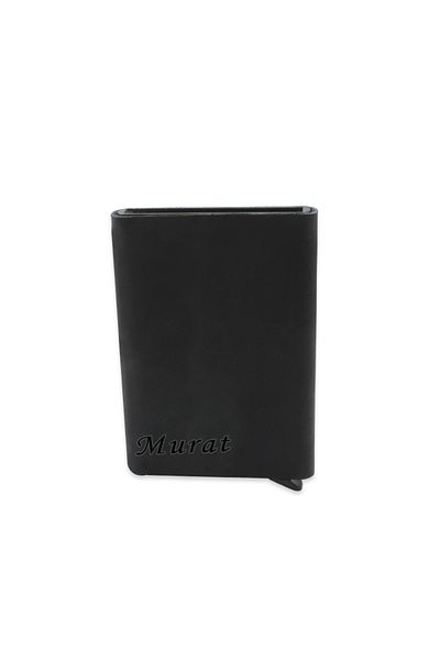 Tesbihane Modern Design All Hand Stitched Black Crazy Leather Mechanized Card Holder-Wallet