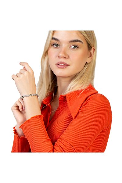 Tesbihane Silver Color Women's Bracelet with Zircon Stone Detail - Full Tour Steel