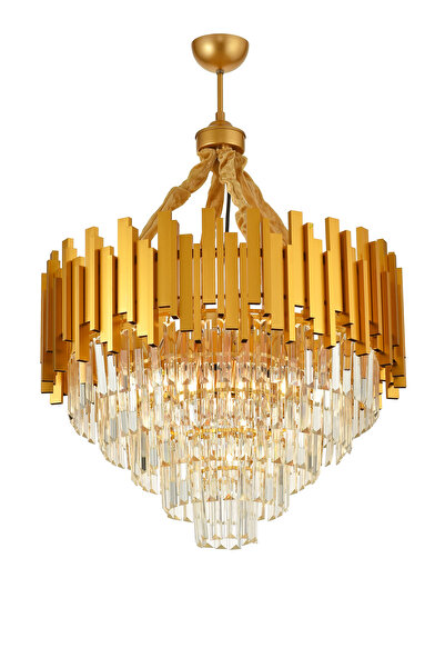 Avizemoda Sima 60 Cm'lik Kristal Cam Taşlı Lüks Avize - (sarı Yaldız)