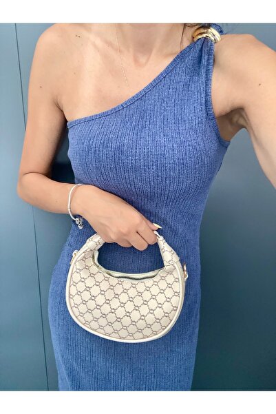 Melos Butik Kadın Krem Jakar Desenli Mini El Ve Omuz Çantası