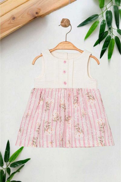 dinamik çocuk Kids Girls Summer Dress - 3-6-9-12-18-24 Moons Vintage Style with Buttons with Mixing Function