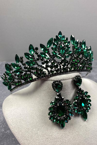 Hayalperest boncuk Danver Stoned Bridal Henna Crown and Earring Set