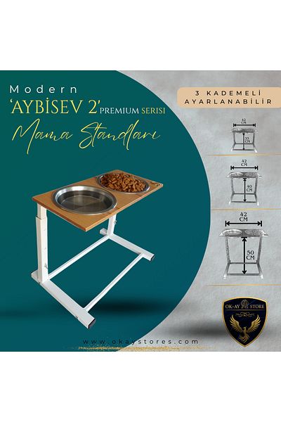 Okay Aybi̇sev 2 Series 3-Stage Height Adjustable Food Water Stand for Cats and Medium-Large Breed Dogs