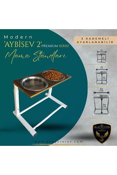Okay Aybi̇sev 2 Series 3-Stage Height Adjustable Food Water Stand for Cats and Medium-Large Breed Dogs