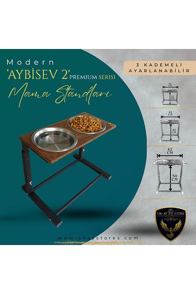 Okay Aybi̇sev 2 Series 3-Stage Height Adjustable Food Water Stand for Cats and Medium-Large Breed Dogs