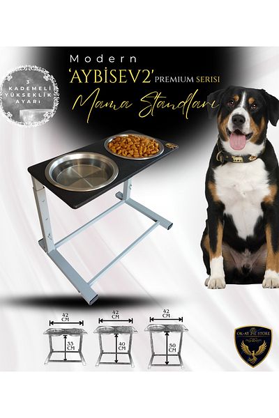 Okay Aybi̇sev 2 Series 3-Stage Height Adjustable Food Water Stand for Cats and Medium-Large Breed Dogs