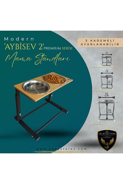 Okay Aybi̇sev 2 Series 3-Stage Height Adjustable Food Water Stand for Cats and Medium-Large Breed Dogs