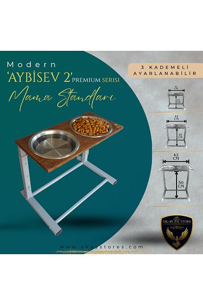 Okay Aybi̇sev 2 Series 3-Stage Height Adjustable Food Water Stand for Cats and Medium-Large Breed Dogs