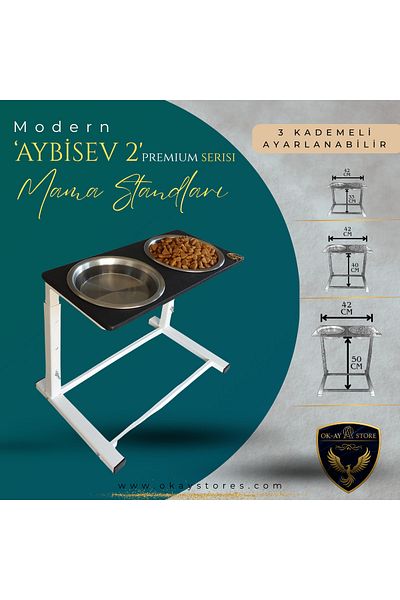 Okay Aybi̇sev 2 Series 3-Stage Height Adjustable Food Water Stand for Cats and Medium-Large Breed Dogs