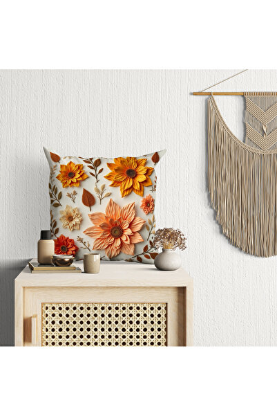 Alkan Homes 2 Li Kombin Punch Desen Renkli Çiçekli Dijital Baskılı Kırlent Kılıfı