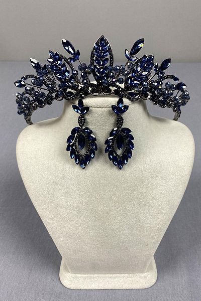 Hayalperest boncuk Jabbah Bead Embroidered Bridal Henna Crown and Shuttle Drop Earrings