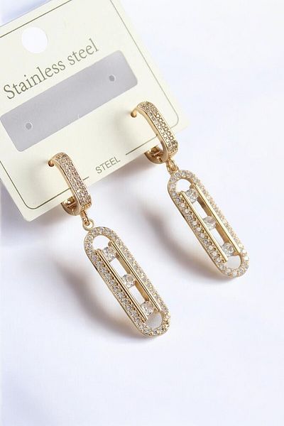 özgül takı ve tasarım Stainless Steel Gold Color Zircon Stone Messika Earrings