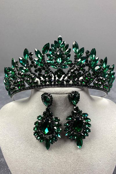 Hayalperest boncuk Danver Stoned Bridal Henna Crown and Earring Set