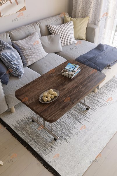 Aktehome Tekerlekli Orta Sehpa 60x100 cm Metal Ayaklı Amalfi
