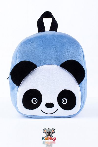 KidHug Geanta Brodata Panda Albastra pentru Copii 0-8 Ani - Tesatura din Par de Cal