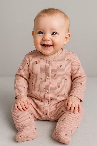 dinamik çocuk Baby Girl Booties Jumpsuit Tulip Printed Thin Seasonal Front Snap Fastener 100% Cotton Newborn 1-3-6 Months