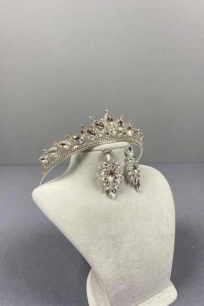 Hayalperest boncuk Ade Bridal Crown and Drop Earring Set