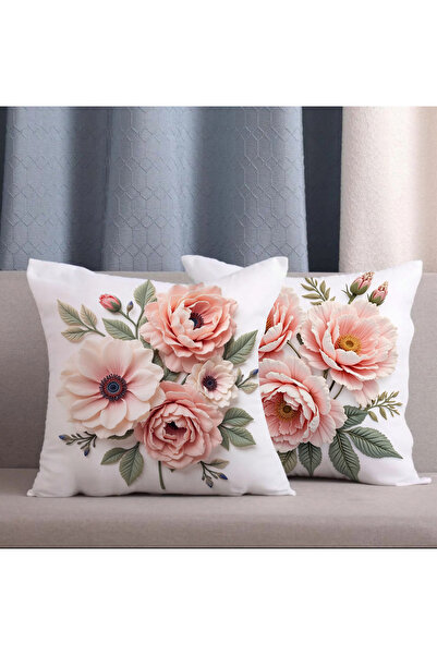 Alkan Homes 2 Li Kombin Gül Desenli 3 Boyutlu Dijital Baskılı Kırlent Kılıfı