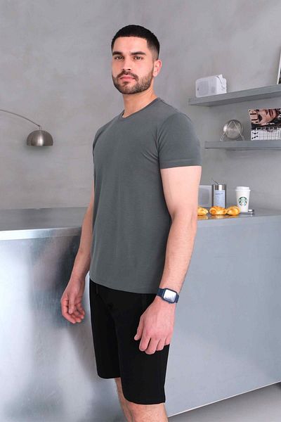 Behind Look Μπλουζάκι με λαιμόκοψη V Modal Flared Χακί