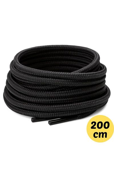 Mawrond 200 cm Black, Extra Sturdy, Thick, Ribbed, Round Structure, Boots, Shoelaces, 1 Pair