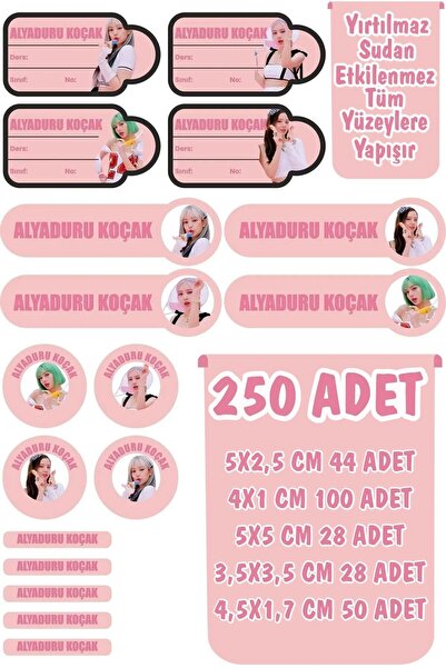 Kt Grup Okul Etiketi Kalem-defter Kişiye Özel Black Pink Karakterli Kreş - 25...