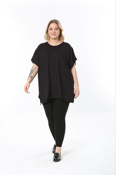 tıgersıze Women's Plus Size Oversized Loose Cut Unprinted Flexible Lycra Soft Fabric Viscose Blouse