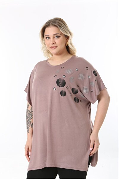 tıgersıze Γυναικεία μπλούζα μεγάλου μεγέθους Oversize Loose Cut Model με μοτίβο από μαλακό ύφασμα βισκόζης