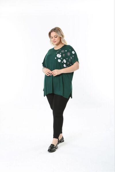 tıgersıze Women's Plus Size Oversized Loose Cut Model Patterned Soft Fabric Viscose Blouse