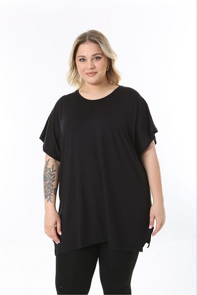 tıgersıze Women's Plus Size Oversized Loose Cut Unprinted Flexible Lycra Soft Fabric Viscose Blouse