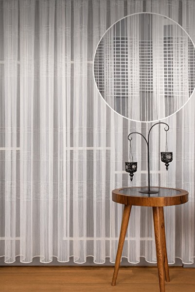 Emuz Tul cu model de lanțuri de lux, în dungi, fără călcat, rezistent la ridu...