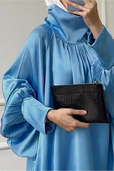 TRENDTESETTÜR Tunica de damă albastră din satin Yarasakol T 4985