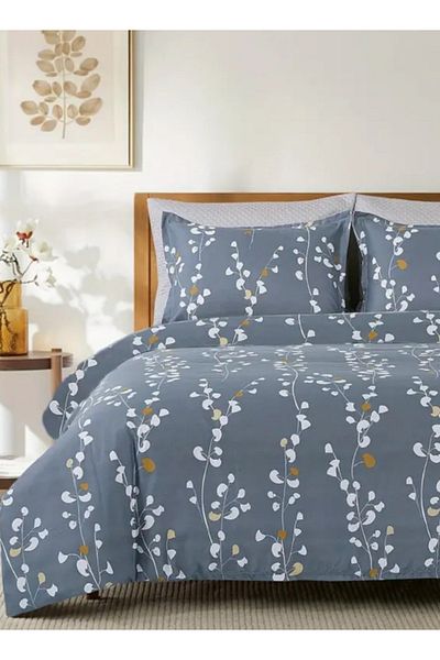 LUNA HOME Queen Size 6-piece Duvet Cover Set 200*230cm Grey Yellow Branches Print Pattern