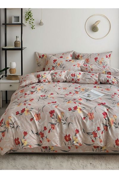 LUNA HOME Queen Size 6-piece Modern Duvet Cover Set 200*230cm With Orange Floaral Design