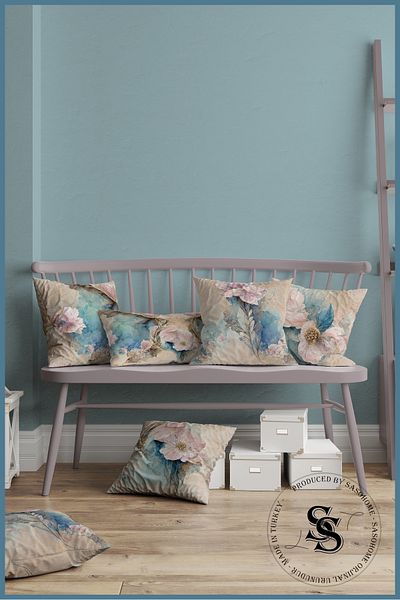 SasoHome Pictură în ulei modernă cu model flori de pulbere cu model set de 4 huse de pernă imprimate digital