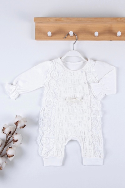 CNDR 3-9 Months Baby Girl Jumpsuit Embossed French Laced White